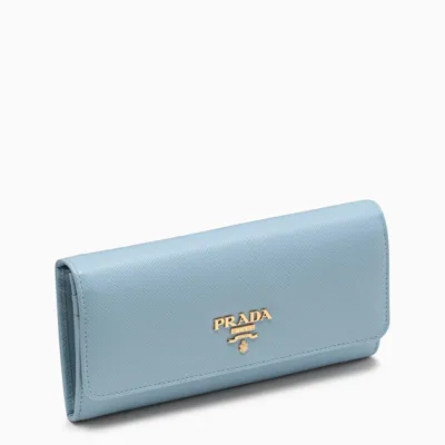 Prada Sky Bue Saffiano Wallet In Light Blue