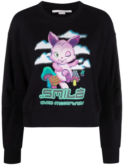 Stella Mccartney Smile Bunny Printed Organic Cotton And Lyocell-blend Jersey Sweatshirt In Black