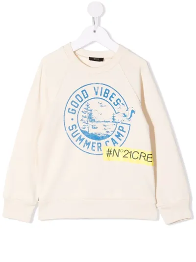 N°21 Kids' Logo-print Cotton Sweatshirt In Cream