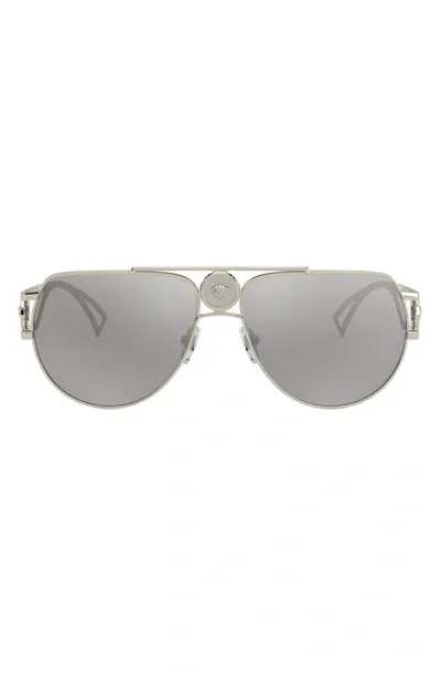 Versace Ve2225 Pale Gold Male Sunglasses In Light Grey Mirror Silver 80