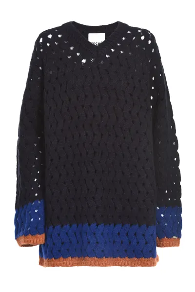 Koché Black Color Block Knitwear Dress In Navy, Blue, Orange