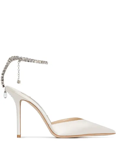 Jimmy Choo Saeda 100mm Crystal-anklet Pumps In White