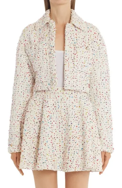 Valentino Braid-trimmed Tweed Crop Jacket In White