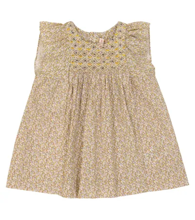 Bonpoint Baby Cadelili Smocked Cotton Dress In Yellow