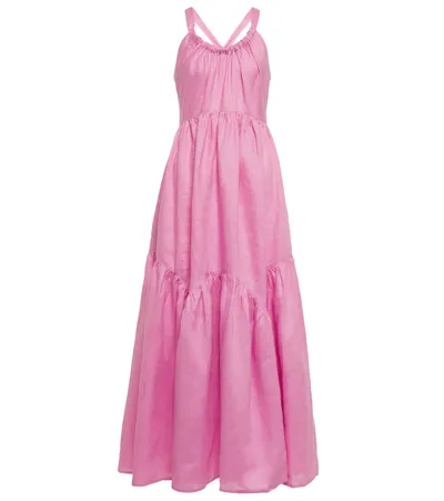 Lee Mathews Ali Pink Tiered Linen Maxi Dress In Fuchsia