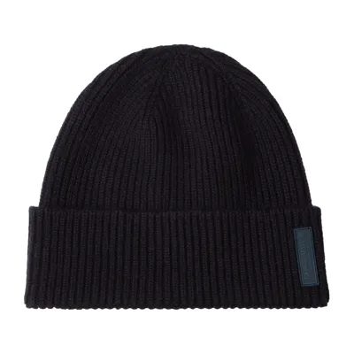 Giorgio Armani Logo Patch Ribbed Knit Beanie In Blue