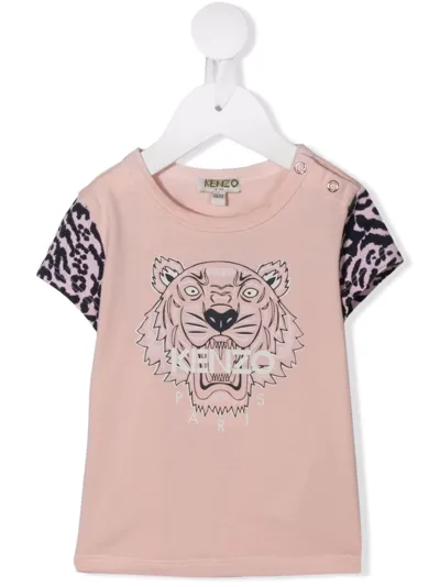 Kenzo Babies' Tiger-print Cotton T-shirt In Pink