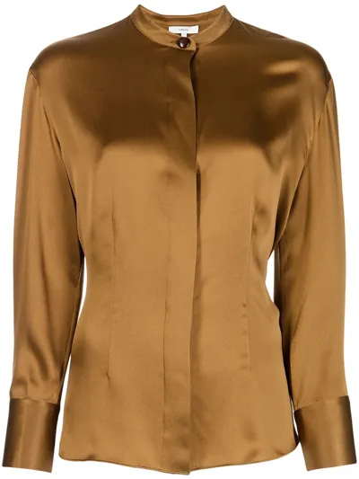 Vince Relaxed-fit Round-neck Silk Shirt In Burnt Clay-246brt