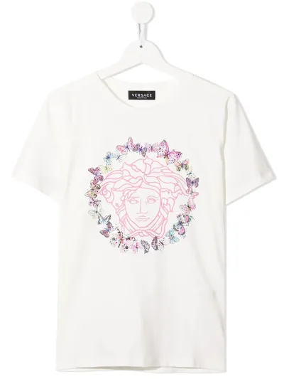 Versace Kids' Medusa Head Print T-shirt In White