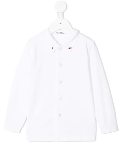 Familiar Kids' Polo-collar Long-sleeved Sweater In White