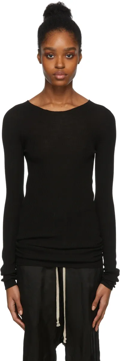 Rick Owens Black Rib Knit·crewneck T-shirt