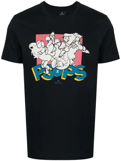 Ps By Paul Smith Cartoon Logo-print T-shirt In Blue