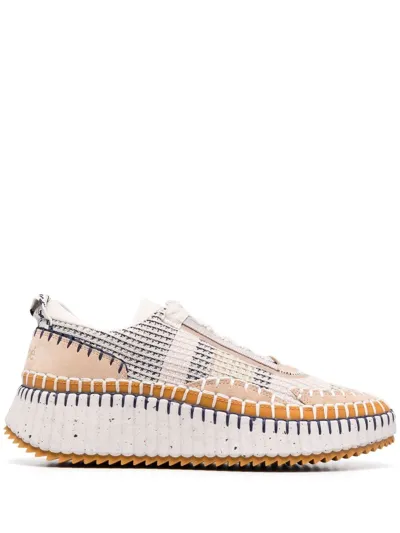 Chloé Whipstitch-trim Trainers In Neutrals