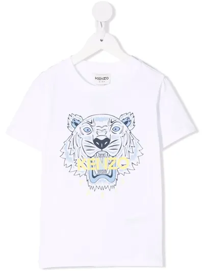 Kenzo Kids' Signature Tiger-print T-shirt In White