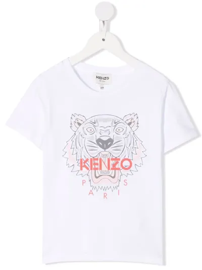 Kenzo Kids' Tiger Logo Print T-shirt In White