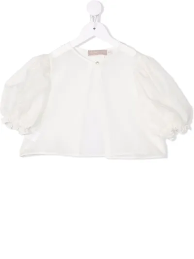 La Stupenderia Teen Puff-sleeve Cropped Bolero Blouse In Neutrals