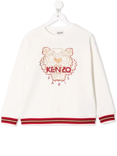 Kenzo Kids' Tiger Head-embroidered Sweatshirt In Neutrals