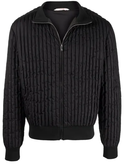 Valentino Funnel Neck Padded Bomber Jacket In Schwarz