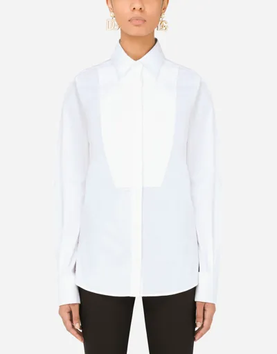 Dolce & Gabbana Stretch Poplin Tuxedo Shirt In White