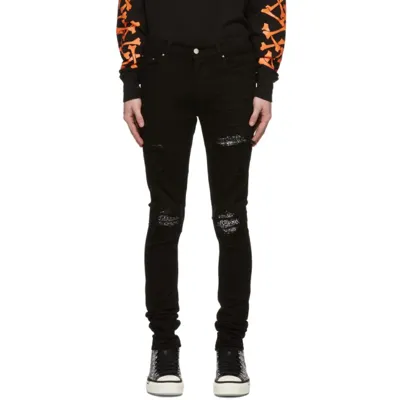 Amiri Mx1 Leather Patch Ripped Skinny Jeans In Aged Black