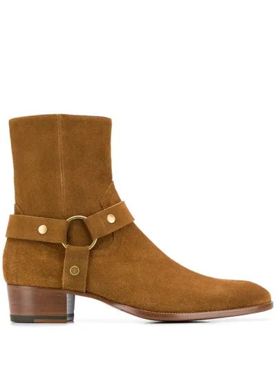 Saint Laurent Leather Boots In Neutro