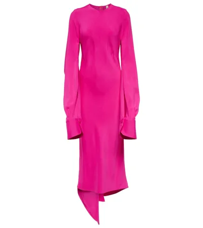 Petar Petrov Acacio Asymmetric Crepe De Chine Midi Dress In Hot Pink