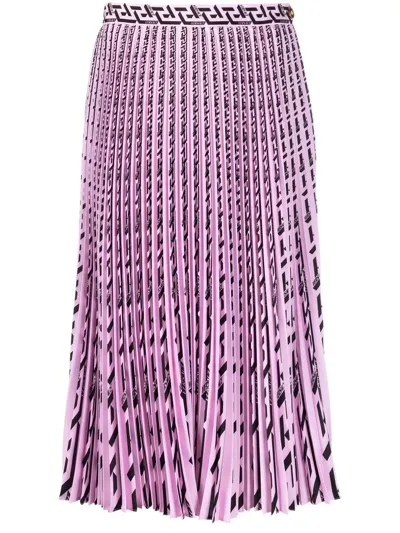 Versace La Greca Pleated Midi Skirt In Purple