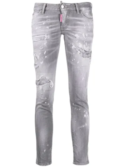 Dsquared2 Jennifer Cropped Distress-effect Jeans In Grey