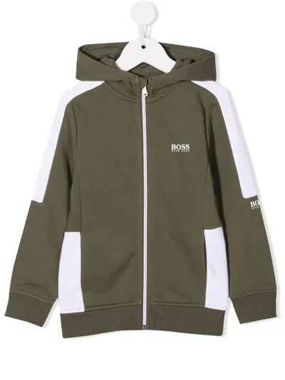 Bosswear Kids' Logo-print Panelled Hoodie In Green