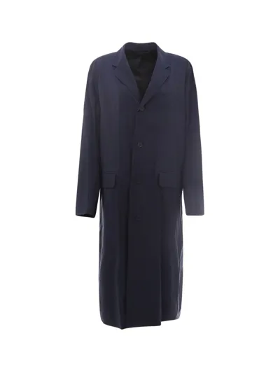 Balenciaga Oversize Long Coat In Blue Nylon In Navy