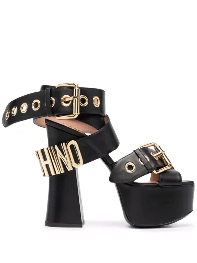 Moschino Block Pumps Logo-plaque Sandals In Black