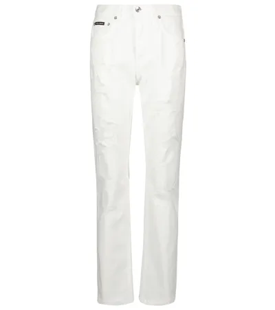 Dolce & Gabbana Distressed High-rise Straight Jeans In White