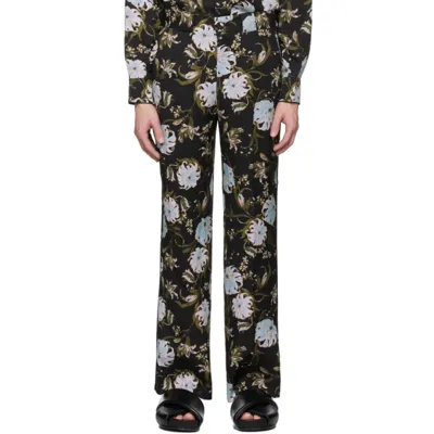 Erdem Lionel Regular-fit Tapered-leg Woven Trousers In Black Azure Olive