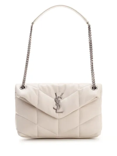 Saint Laurent Logo Plaque Chained Shoulder Bag In White