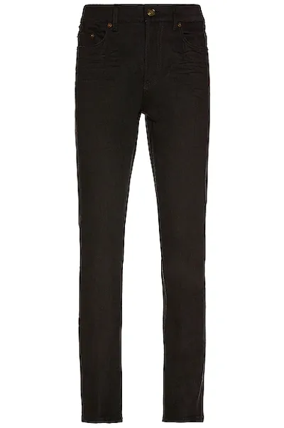 Saint Laurent Skinny 5 Pockets Medium Waist Cropped Jean In Used Black