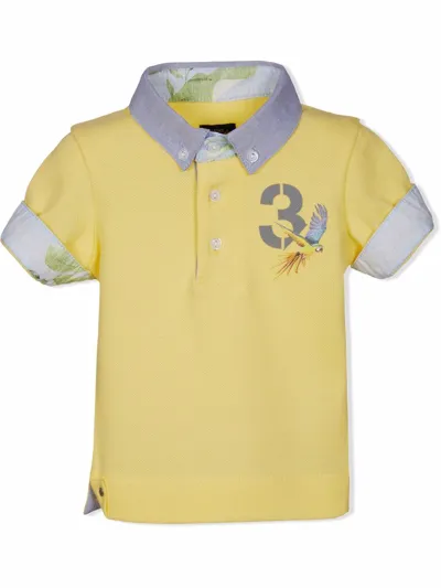 Lapin House Kids' Button-down Bird-print Polo Shirt In Yellow