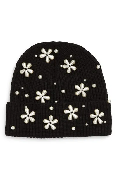 Lele Sadoughi Imitation Pearl Snowflake Beanie In Black