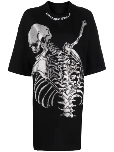 Philipp Plein Skeleton Print T-shirt Dress In Black