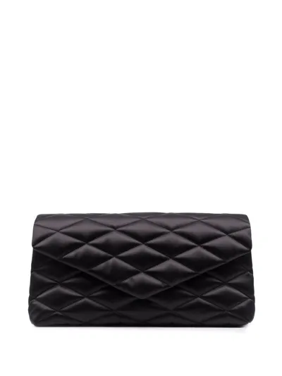 Saint Laurent Large Sade Satin Puffer Clutch In Nero