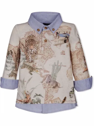 Lapin House Kids' World Map-print Shirt In Neutrals