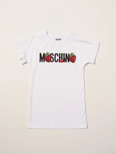 Moschino Kid Kids' Dress With Strawberry Print In White