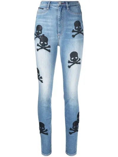 Philipp Plein Skull-patches High-waisted Skinny Jeans In Multi