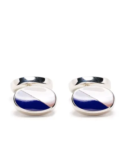 Aspinal Of London Oval Bicolour Cufflinks In Blau