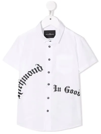 John Richmond Junior Teen Blackletter-logo Short-sleeve Shirt In White