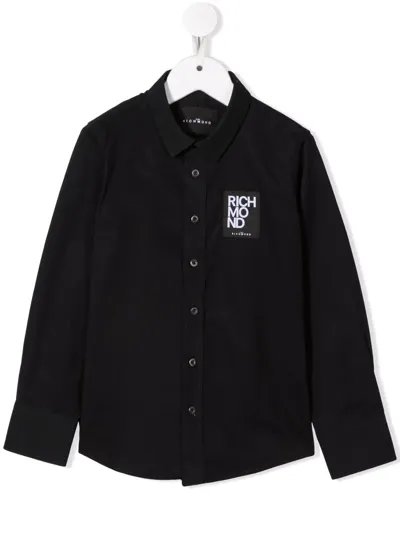 John Richmond Junior Kids' Logo-patch Long-sleeve Shirt In Black