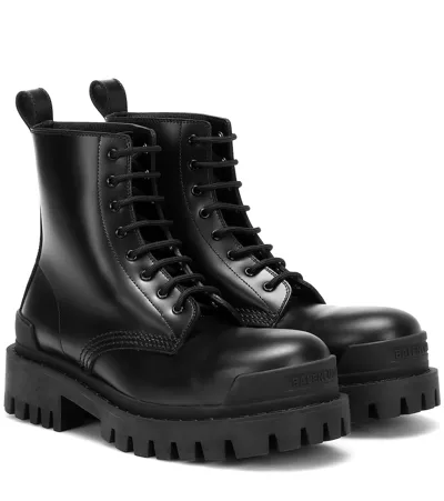 Balenciaga Strike Leather Ankle Boots In Black