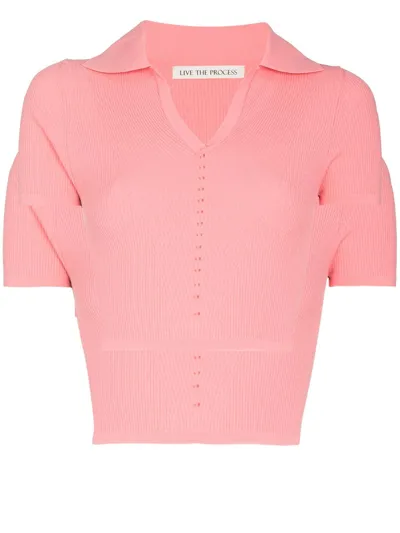 Live The Process Atlas Cropped Polo Top In Pink