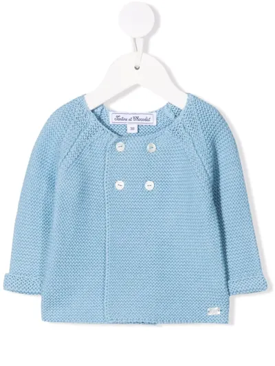 Tartine Et Chocolat Babies' Double-breasted Cotton Cardigan In Blue