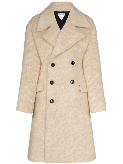 Bottega Veneta Double-breasted Brushed Coat In Beige