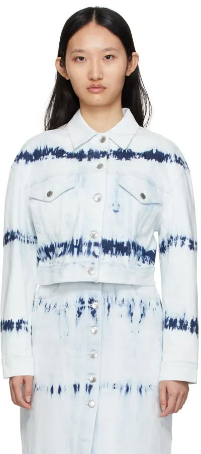 Stella Mccartney Indigo Stripe Tie-dye Cropped Denim Jacket In Indigo Stripe Tiedye